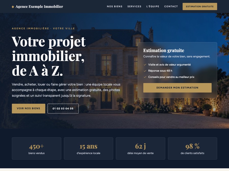 Création de site internet pour agence immobilière 2 Modèle de site agence immobilière « Prestige »