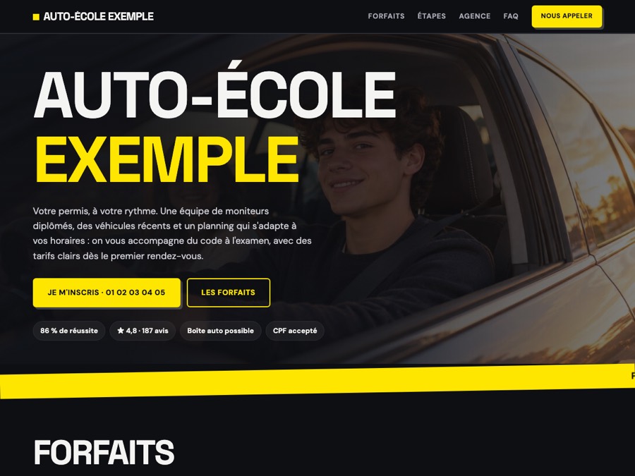 Création de site internet pour auto-école 2 Modèle de site auto-école « Jeune »