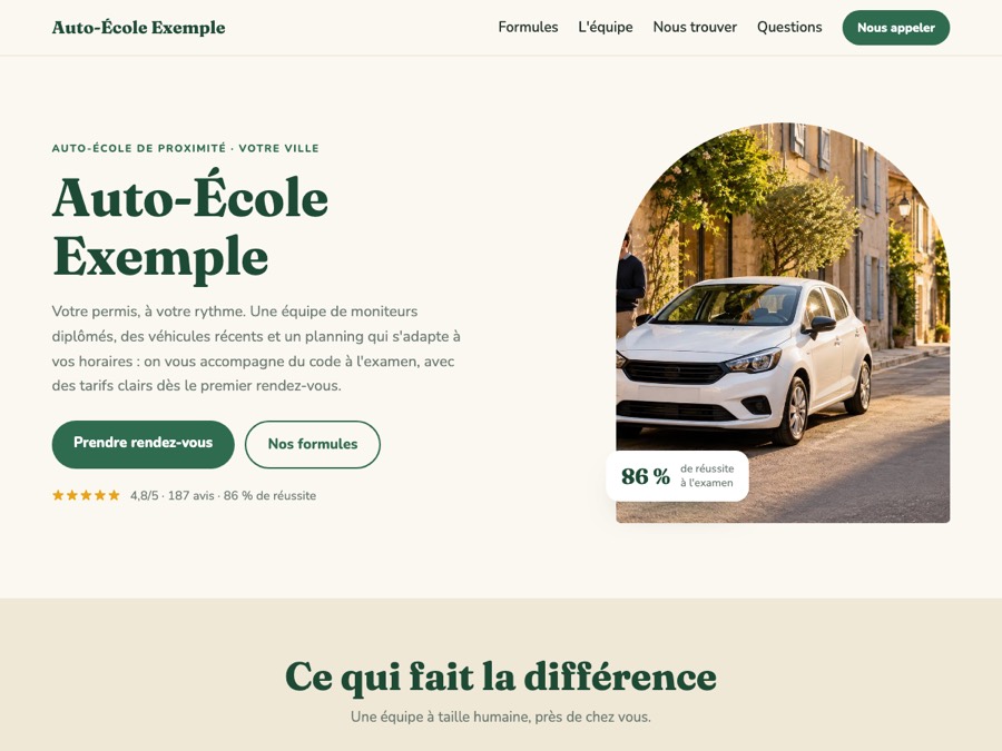 Modèle de site auto-école « Proximité »