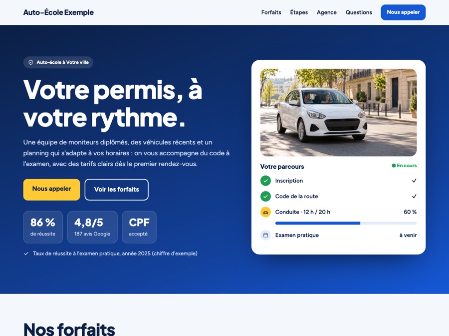 Exemples de sites web par métier 2 Exemples de sites auto-école