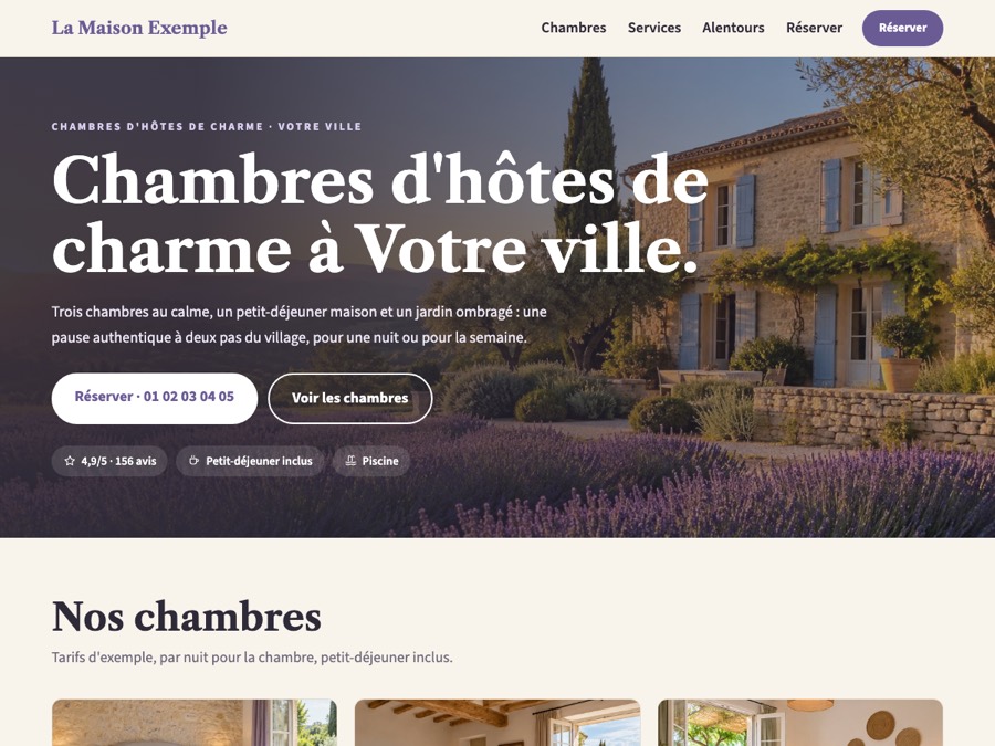 Exemples de sites chambres d'hôtes