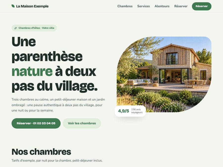 Création de site internet pour chambres d'hôtes et gîte 3 Modèle de site chambres d'hôtes « Nature »