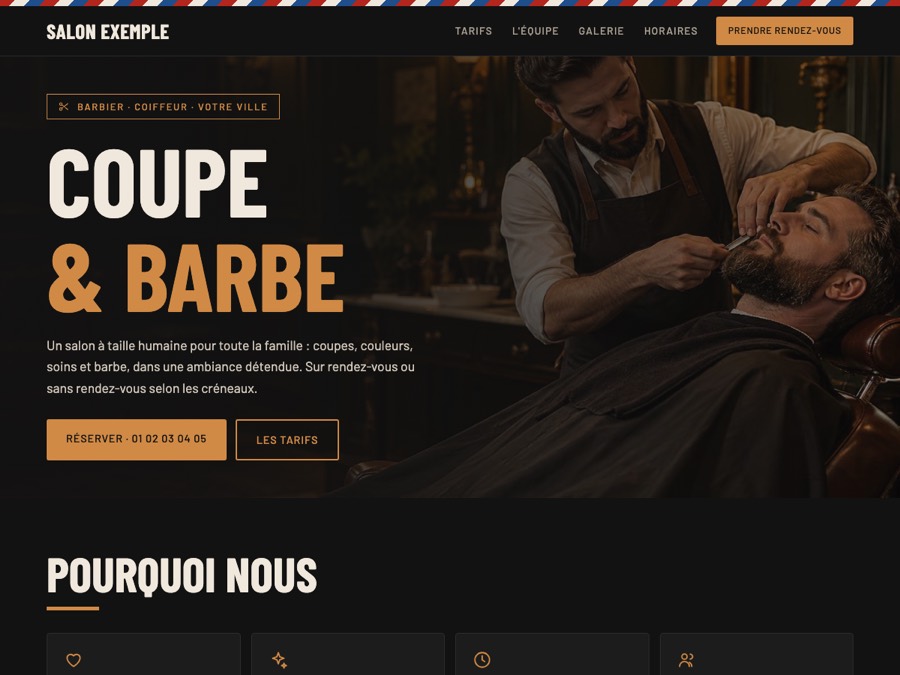 Modèle de site coiffeur et barbier « Barber »