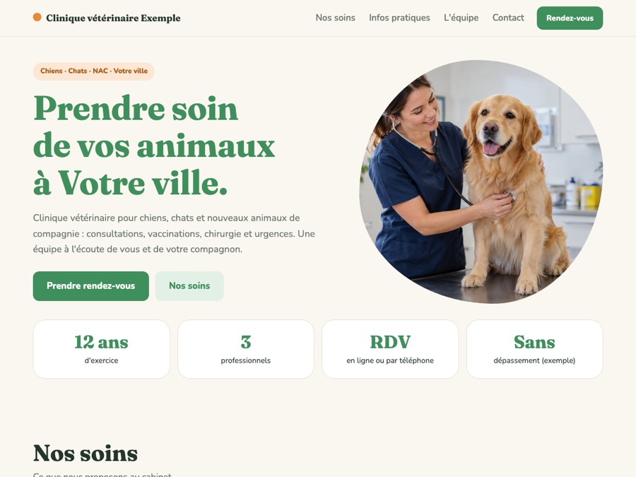 Modèle de site cabinet médical « Vétérinaire »