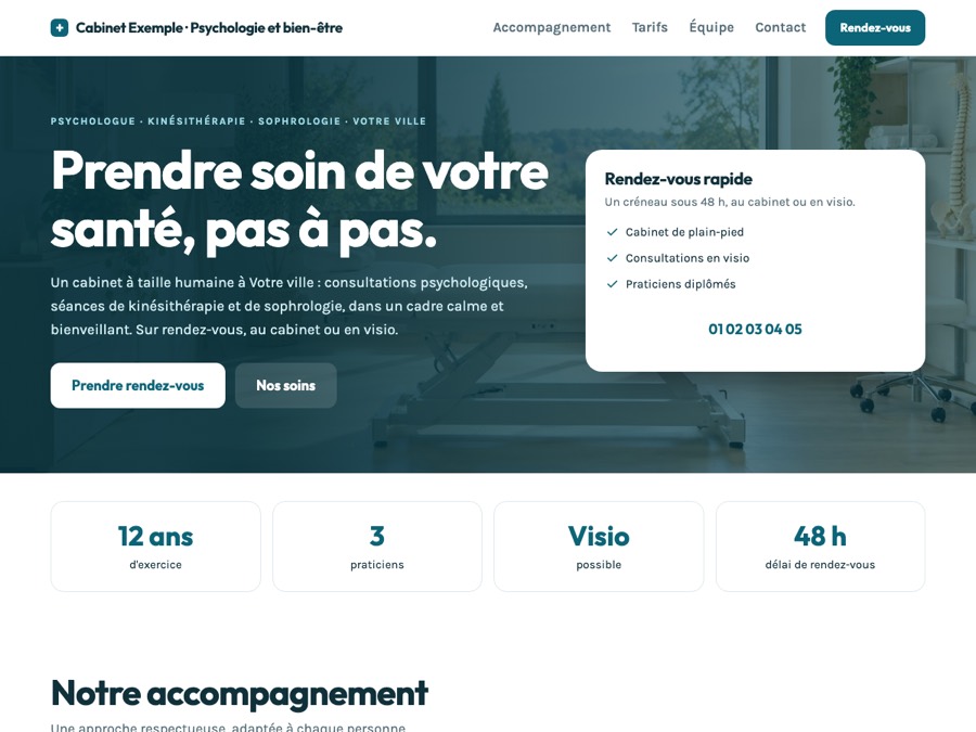 Modèle de site thérapeute et santé « Clinique »