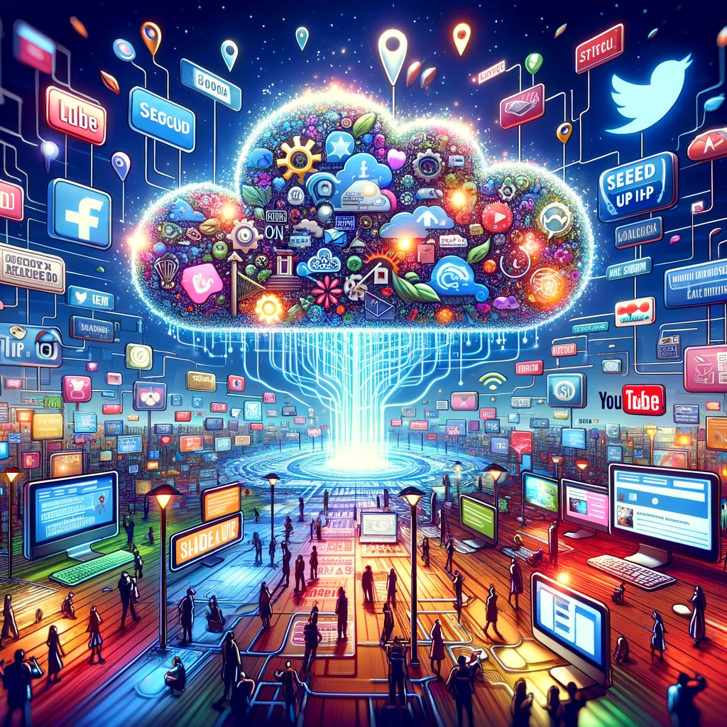 Optimiser votre présence en ligne avec SeedingUp 2 DALL·E 2024 01 30 22.44.14 A vibrant digital marketplace illustrating the concept of SeedingUp. The image should depict a bustling online bazaar where links blog posts and di