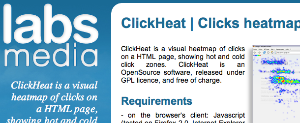 Labsmedias ClickHeat clicks heatmap